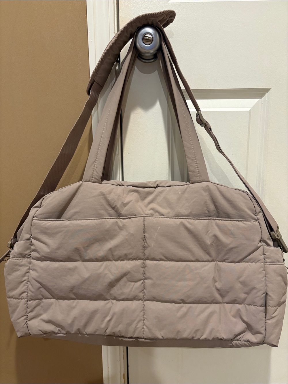 Quilted Taupe Travel Bag with Dual Carry Straps